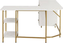 L Shaped Corner Desk Two Tone With Drawers And Shelves For Home Office