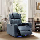 Blue PU Leather Power Recliner Theater Chair with Cooling Cup Holder, Bluetooth Speaker, LED Lights, USB Ports