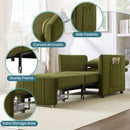 Upholstered Convertible Sleeper Sofa with Adjustable Backrest, Side Pockets, Storage Basket, Green Chenille, 31.5'