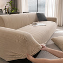 Modern Textured Stretch Sofa Cover, Plush Fleece Sofa Slipcover with 3D Stripe Texture