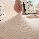 High Stretch Embossed Geometric Slipcover for Couch, Cozy Plush Fleece Couch Cover