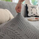 High Stretch Embossed Geometric Slipcover for Couch, Cozy Plush Fleece Couch Cover