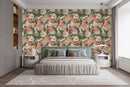 Green Leopard Pattern Wallpaper with Flowers