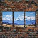 Framed Rocky Mountains 3 Piece Canvas Prints, Rockies Painting, Mountain Landscape Oil Painting, Large Wall Art, Centerpiece Art
