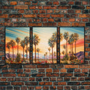 Palm Tree Art, Landscape Print, Sunset Wall Art, Canvas Print, Set Of 3 Prints, Wall Art, 3 Piece Wall Art, Wall Art Prints, Ranch Decor