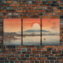 Lake Art Print, Volcano Wall Art, Asian Art, Japanese Wall Art, Canvas Print, Wall Art, 3 Piece Wall Art, Bookshelf Decor, Laundry Room Art