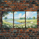 Wildflower Meadow, Meadow Wall Art, Wildflower Wall Art, Canvas Print, Wall Art, 3 Piece Wall Art, Lake Wall Art, Botanical Art Print