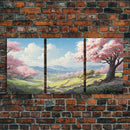 Cherry Blossom Art, Landscape Print, Mountain Wall Art, Canvas Print, Set Of 3 Prints, Wall Art, 3 Piece Wall Art, Country Home Decor