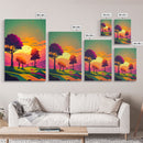 Triptych 3 panel Wall Art, Framed Canvas Prints, Synthwave Landscape Decor, MCM 80s Vibes Retro Style 3 Piece Art