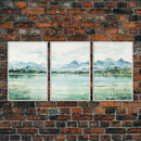 Framed Canvas Wall Art Set of 3 Mint Green Forest Mountain Nature Landscape Prints Minimalist Modern Art Woodland Nursery Wall Art