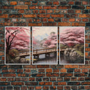 Wabi Sabi Decor, Framed Canvas Print, 3 Piece Set, Beautiful Japanese Maple Tree Garden