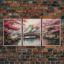 Japanese Print, Landscape Wall Art, Cherry Blossom Wall Art, Canvas Print, Wall Art, 3 Piece Wall Art, Country Home Wall Art, Modern Prints