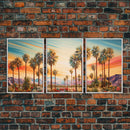 Palm Tree Art, Landscape Print, Sunset Wall Art, Canvas Print, Set Of 3 Prints, Wall Art, 3 Piece Wall Art, Wall Art Prints, Ranch Decor