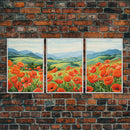 Poppies Wall Art, Meadow Wall Print, Wildflower Meadow, Canvas Print, Set Of 3 Prints, Wall Art, 3 Piece Wall Art, Southern Decor, RV Decor