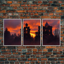 3 Piece Canvas Wall Decor, Ready To Hang Canvas Prints, Victorian Style Haunted House, Spooky Halloween Wall Art Decor