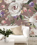 Contemporary Modern Brown Wallpaper with Flowers