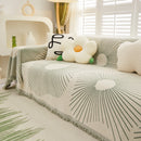 Geometric Radial Striped L-Shape Sofa Cover: Thick, Reversible Furniture Blanket for Kids and Pets