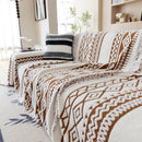 Bohemian Tufted Sofa Cover, Plush Fleece Throw Blanket with 3D Woven Aztec Stripes