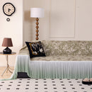 Elegant Botanical Sofa Cover with Pleated Tulle Skirt, Vintage Floral Couch Protector
