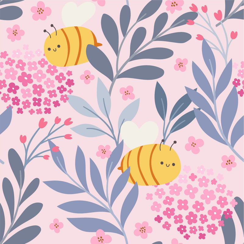 Pink Wallpaper with Bees