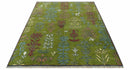 Tree Green, Silver, Maroon Hand Knotted 8x10 wool Area Rug