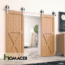Non-Bypass Sliding Barn Door Hardware Kit - Spoke Wheel Design Roller - Silver Finish