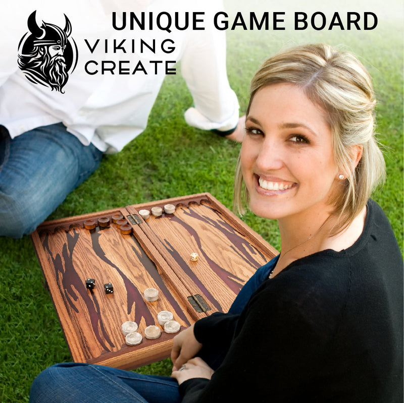 Handmade backgammon made of natural wood and epoxy resin