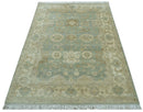 Beige And Blue Traditional Oushak Design  6x9 Hand Knotted Wool Area Rug
