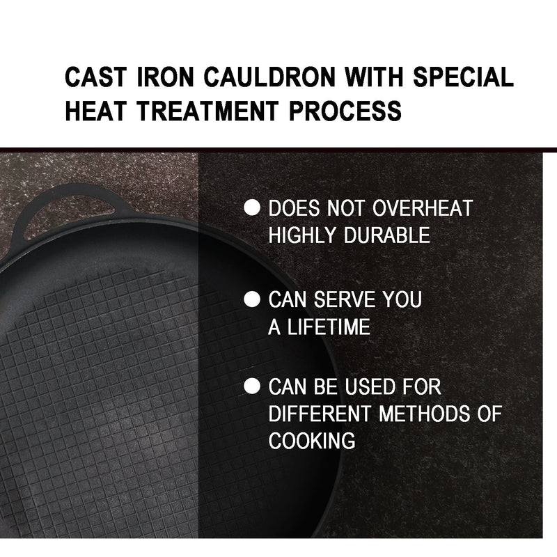 8,45 quart Braiser Pan WOK High-Quality Cast Iron with a Frying Pan Lid 2 in 1, Outdoor Cooking