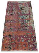 2x4 Hand Knotted Modern Abstract Rust And Purple Wool Rug