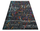 5x8 Hand Knotted Black and Rust Modern Abstract Recycled Silk Area Rug