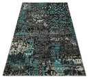 5x8 Hand Knotted Charcoal, Ivory and Blue Modern Abstract  Recycled Silk Area Rug