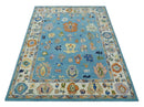 Hand Tufted Blue and Ivory Multi Size Modern Colorful Oushak Rug
