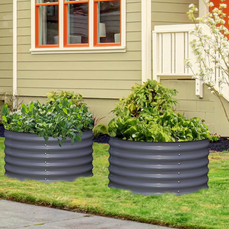 17" Tall, 24" Round Pair Metal Raised Garden Beds , (2) per set. in Midnight Grey