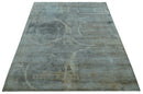 Blue And Beige Modern Abstract Design Hand Knotted 8x10 Bamboo Silk Area Rug