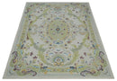 Ivory and Green Custom Made French Design Aubusson Hand Tufted Wool Area Rug