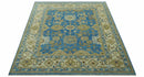 Antique design 8x10 Blue and Olive Traditional Oriental Oushak wool area rug