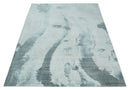 8x10 Silver, Ivory and Charcoal Modern Abstract Hand Loomed Art Silk Area Rug