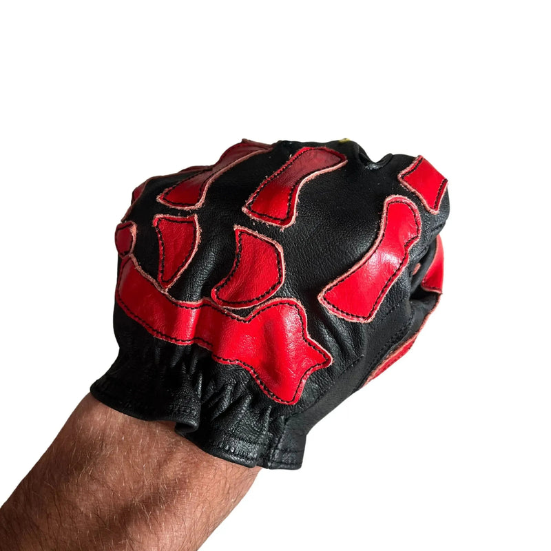 Astrapí (Lightning) Skeleton Leather Motorcycle Glove - Black-RED