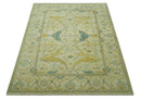 Hand Knotted Beige and Gray 8x10 Traditional Oriental Oushak wool area rug