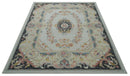 French Design Aubusson Custom Made Ivory, Light Green and Charcoal Hand Tufted wool Area Rug