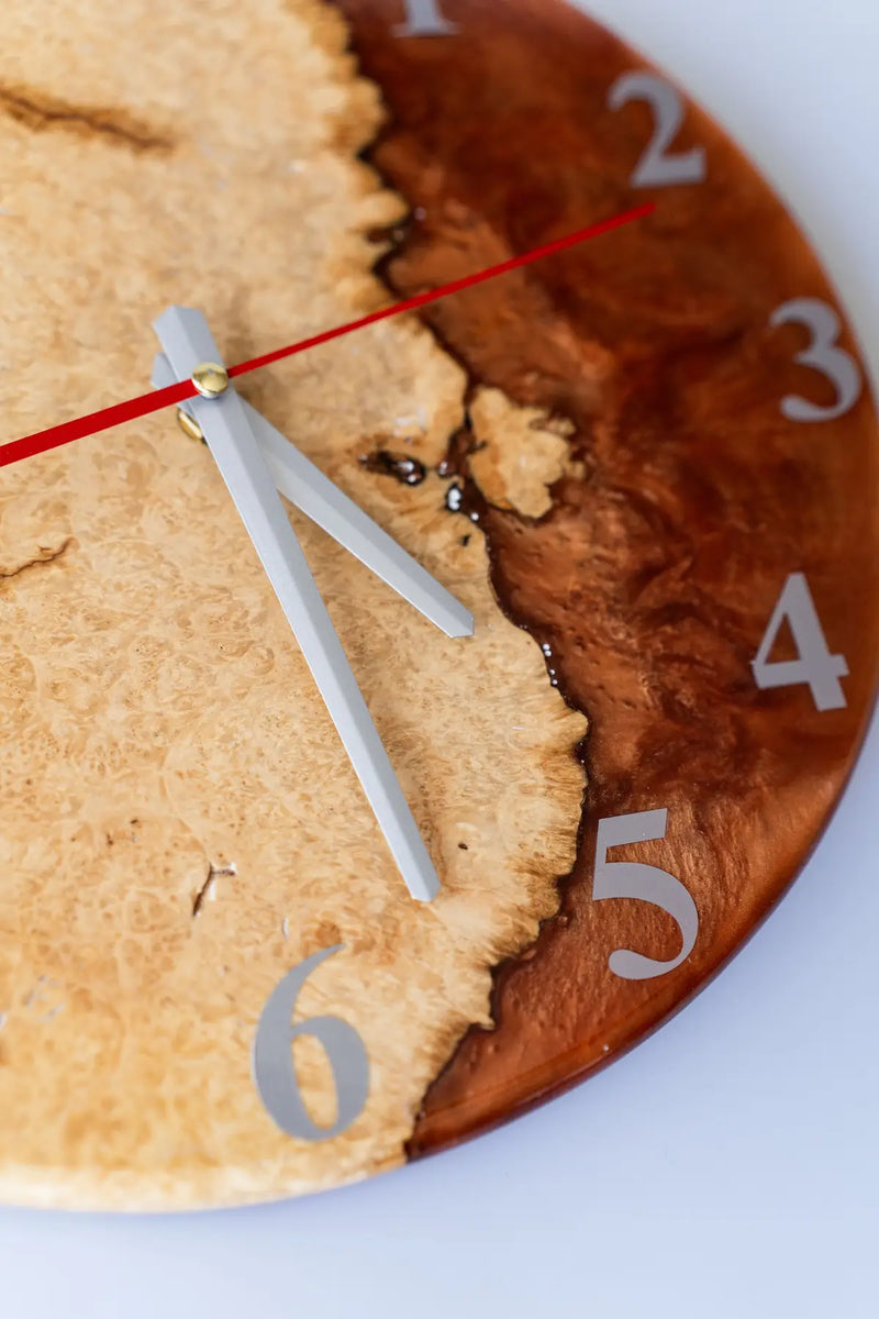 Wood and Epoxy Clock - 12 in (30 cm) Diameter - Handmade Wall Clock