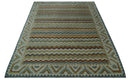9x12 Gray, Maroon, Ivory and Mustard Stripes Pattern Hand knotted wool Area Rug