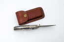 Hand-Forged Damascus Folding Pocket Knife | Blue Resin & Burl Wood Handle with Pocket Clip & Spine File Work -TF-073
