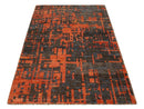 Hand Knotted 4x6 Rust and Charcoal Modern Abstract  Recycled Silk Area Rug