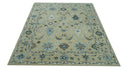 Custom Made Beige, Ivory and Blue Hand Tufted Floral Oriental Oushak wool area rug