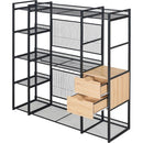 Open-Style Wardrobe with Hanging Rails, Shelves and Drawers, Black