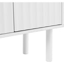 ON-TREND Minimalist Shoe Cabinet with 5 Solid Wood Legs, Cream Style Sideboard Buffet Cabinet with Fluted Doors, Large 4-Door Storage Cabinet with Adjustable Shelves for Living Room, White, 55.1*13.7'