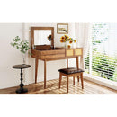 43.3" Classic Wood Makeup Vanity Set with Flip-top Mirror and Stool, Dressing Table with Three Drawers and storage space, Brown