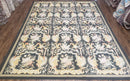 Vintage Black Aubusson Area Rug 8x10, Large Flowers Chinese Aubusson Carpet 7.9 x 10, Wool Hand-Knotted Floral Pattern Flat Weave Rug Nice